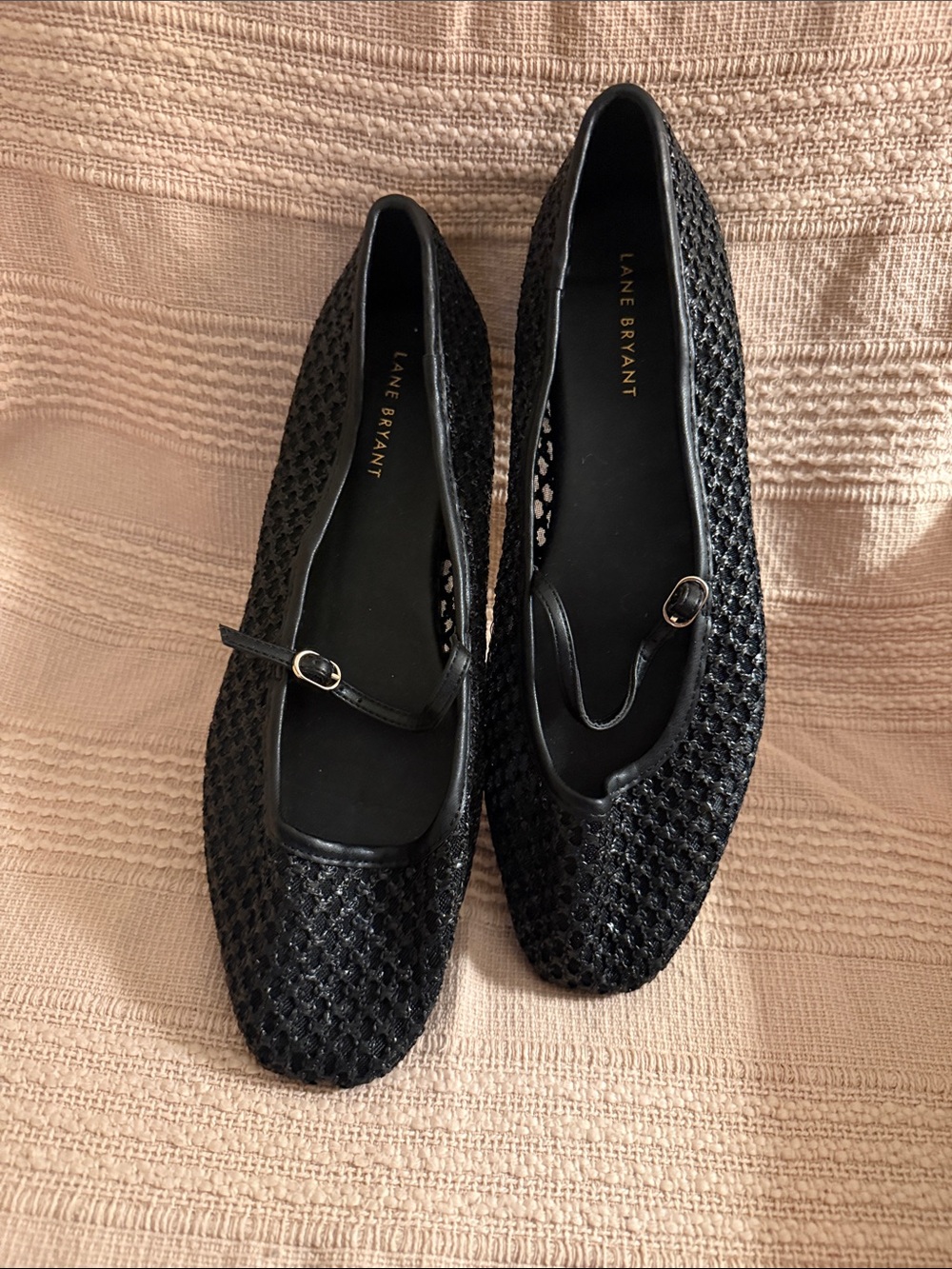 Lane Bryant Black Textured Mary Jane Flats with Strap